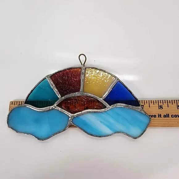 Vintage Stained Glass Suncatcher 4x8 Rainbow Clouds Window Hanging Ornament READ - Picture 6 of 6